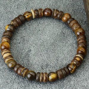 Tiger Eye Bracelet,Coconut Bracelet,Gemstone and Coconut Beads Bracelet
